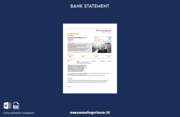 modello di versione dell'estratto conto bancario Australia ING Direct in stile v